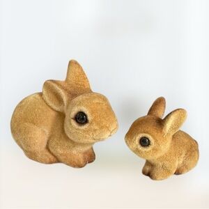 Set of 2 JOSEF ORIGINALS Flocked Rabbits Glass Eyes Collectibles Made In Japan
